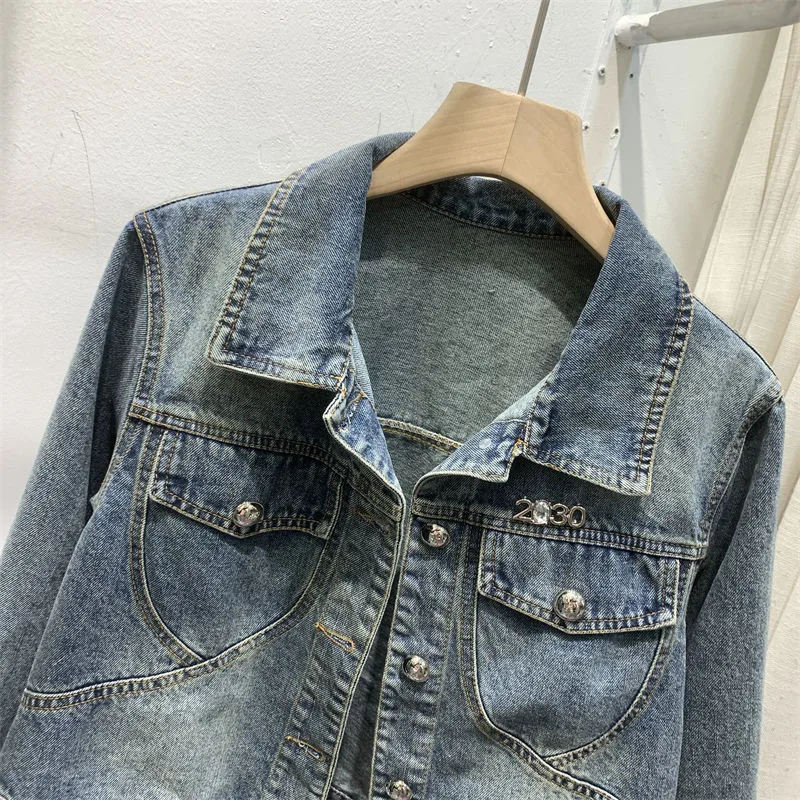 Винтажная уличная одежда необычная однобортная джинсовая куртка Женская