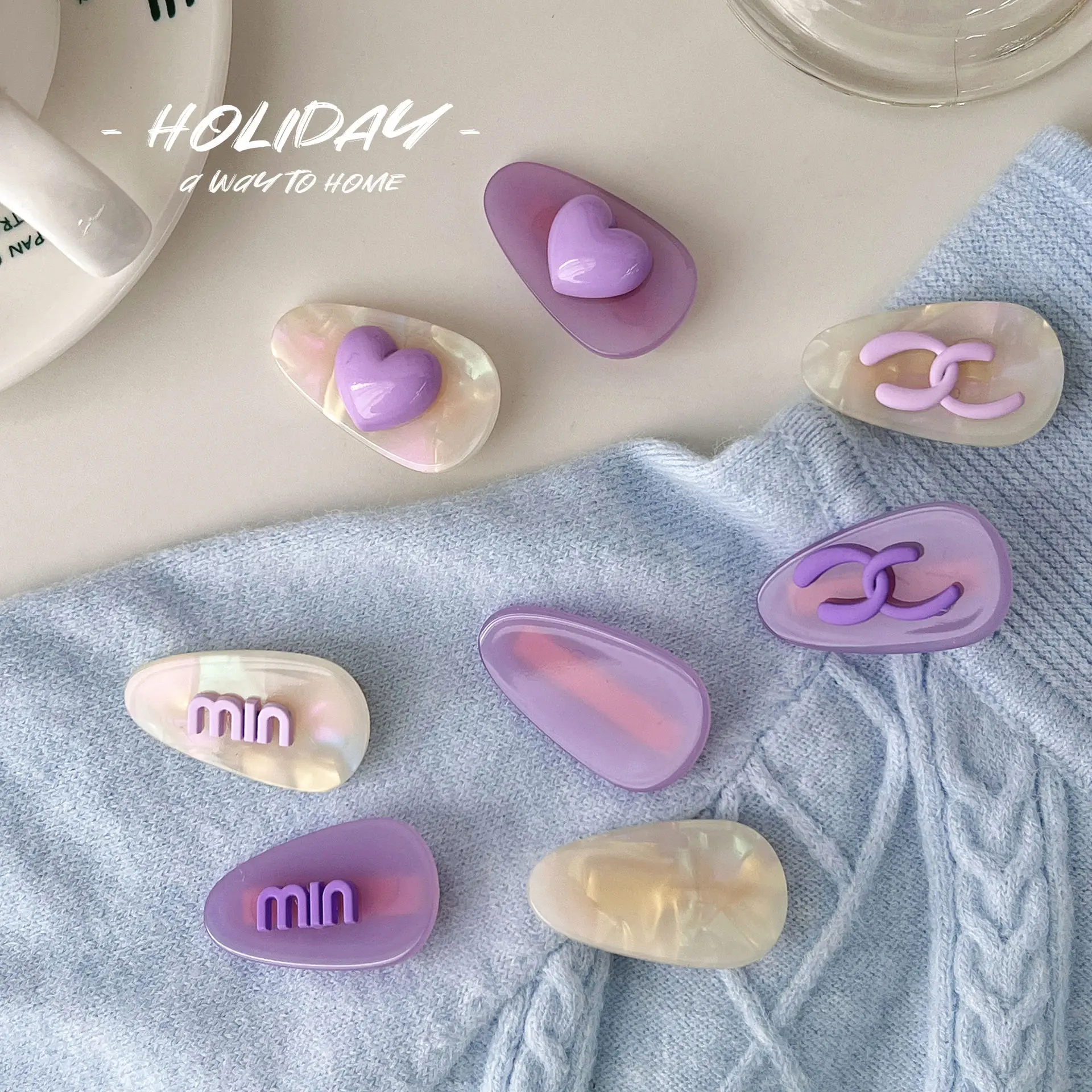 

2Pcs/set Purple Series Hairpin Acetate Fiber Hair Clips Bangs Duckbill Clips for Womans Girls Fashion Barrettes Hair Accessories