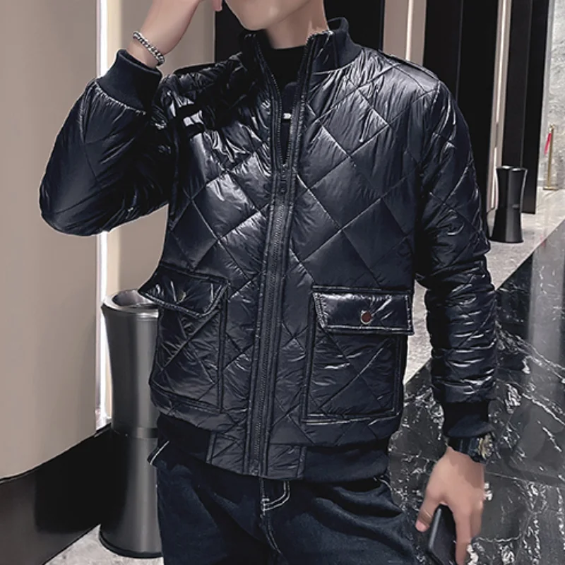 Autumn Winter Argyle Parka Coat Men Fashion Casual Jacket Stand Collar Thick Warm Windbreaker Outwear Parkas Casual Streetwear