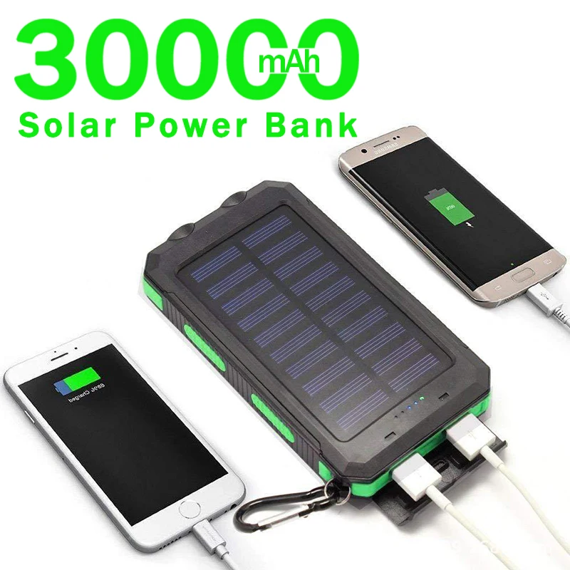 solar power bank 30000mah waterproof portable external battery with sos led light travel powerbank for samsung xiaomi iphone free global shipping
