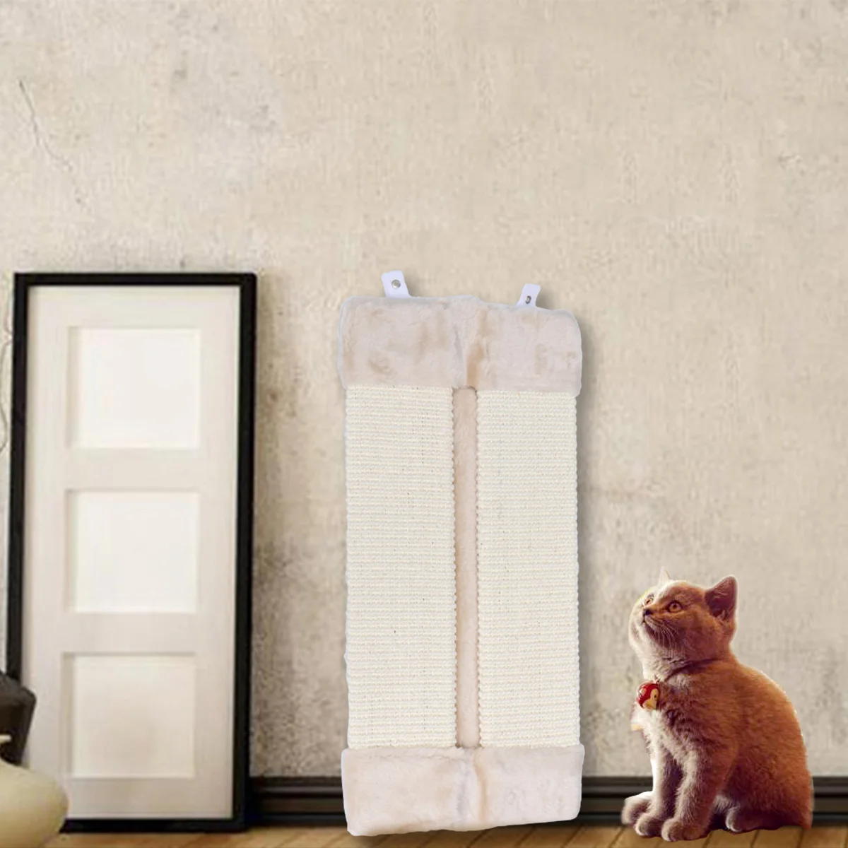 

Toy Cat Scratch Board Wall Mounted Scratching Post Earth Tones Sisal Mat Wooden Pet