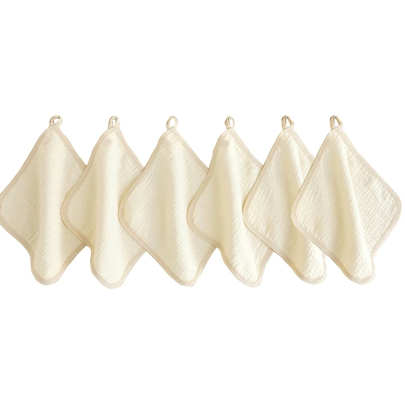 

N80C Baby Towel Thick Cotton Wash Cloth Sweat Wipe Towel Infant Eating Bib Set 6pcs