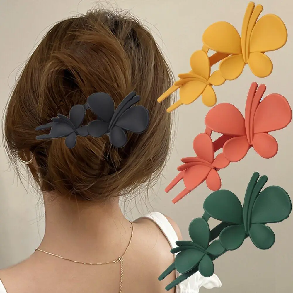 

Fashion Frosted Butterfly Flower Women Large Hair Clip Acrylic Plastic Duckbill Claw Barrette Girls Hairpin Ponytail Accessories