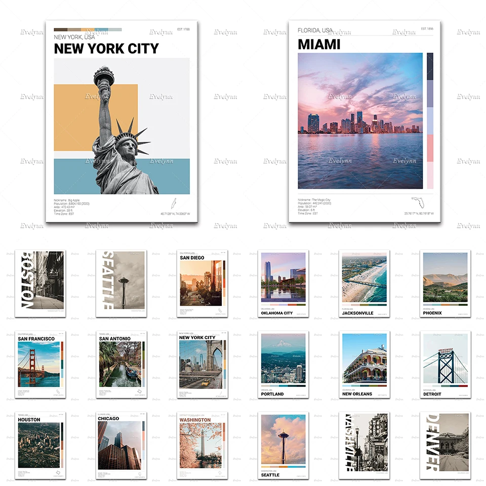 

Memphis Phoenix Portland Detroit Atlanta Seattle San Diego Chicago San Francisco Miami New York Travel Canvas Poster Wall Prints