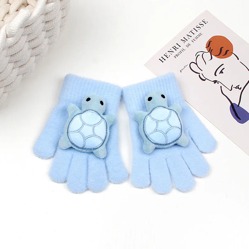 Мультяшные плюшевые детские перчатки морозостойкие с декором в виде черепахи