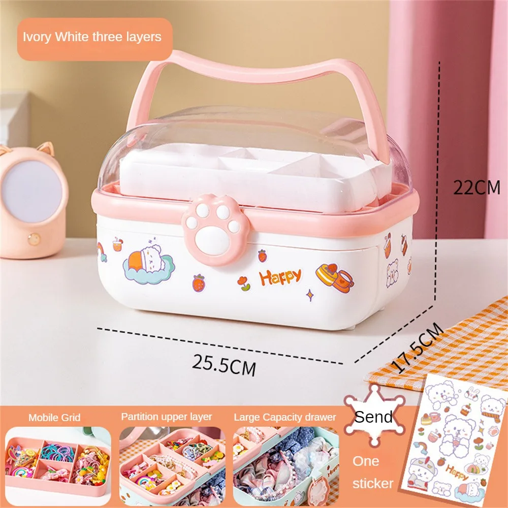 

Childrens Hair Accessories Storage Box 2/3 Layers Cute Plastic Jewelry Box Portable Travel Baby Head Rope Hairpin Display Box