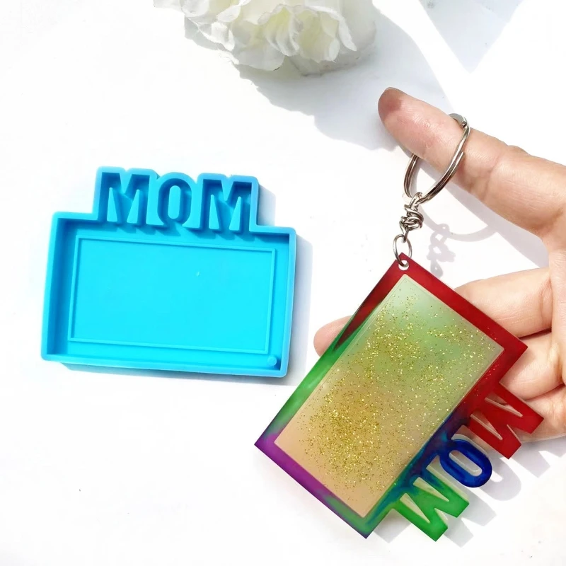 

D0LC DIY MOM DAD Photo Frame Silicone Epoxy Mold DIY Keychain Pendant Crafting Mould for Father's Day Mother's Day Gift