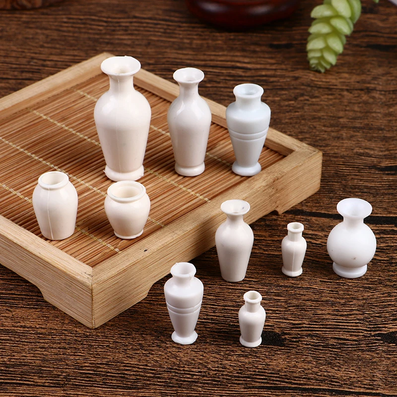 

5Pcs/set 1:12 Dollhouse Miniature Flower Vase White Flowerpot Simulation Vase Pot Model Furniture Doll House Decor Accessories