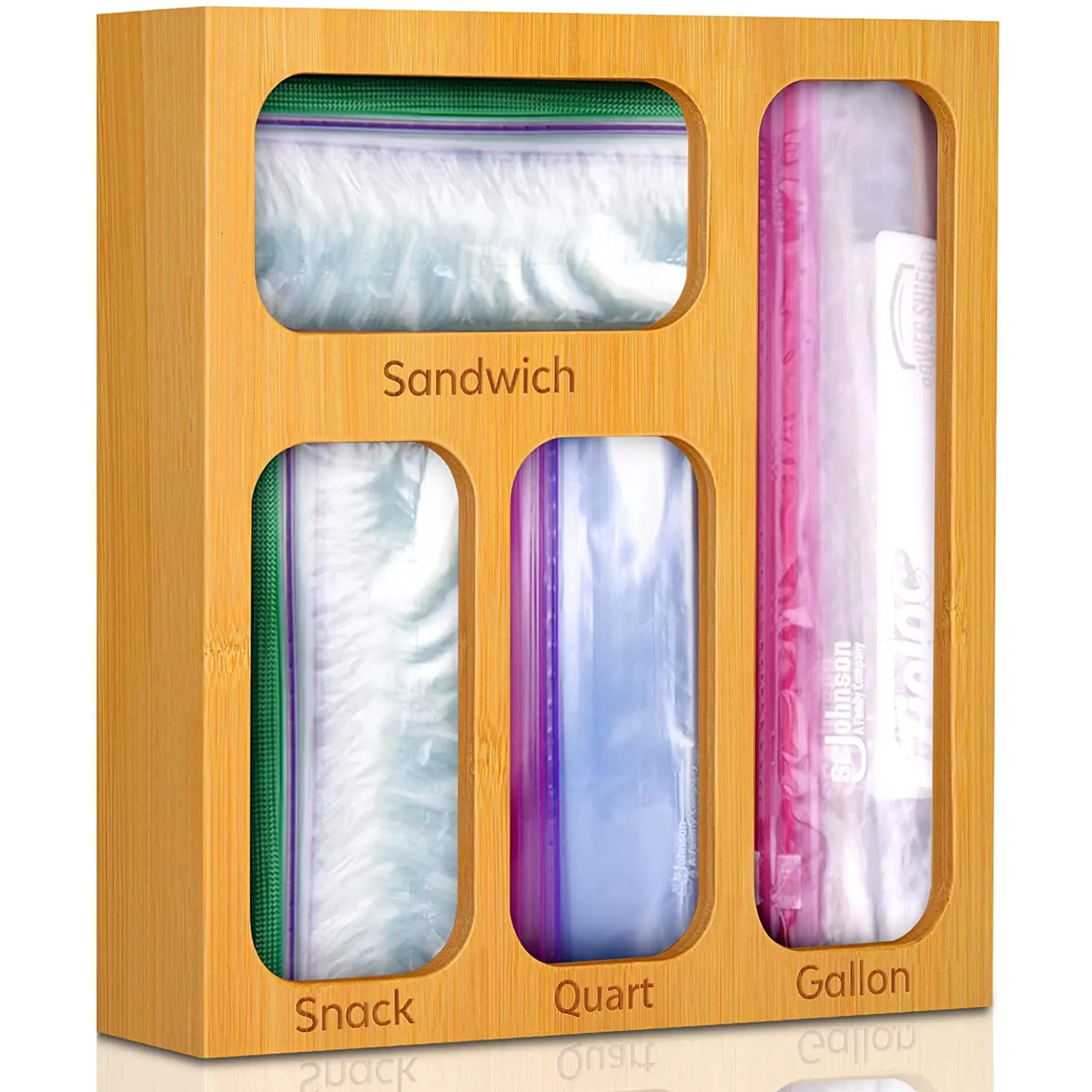 

Bamboo Ziplock Bag Storage Dispenser Box Drawer Snack Various Size Food Plastic pouch Classification Stockpile Kitchen Organizer