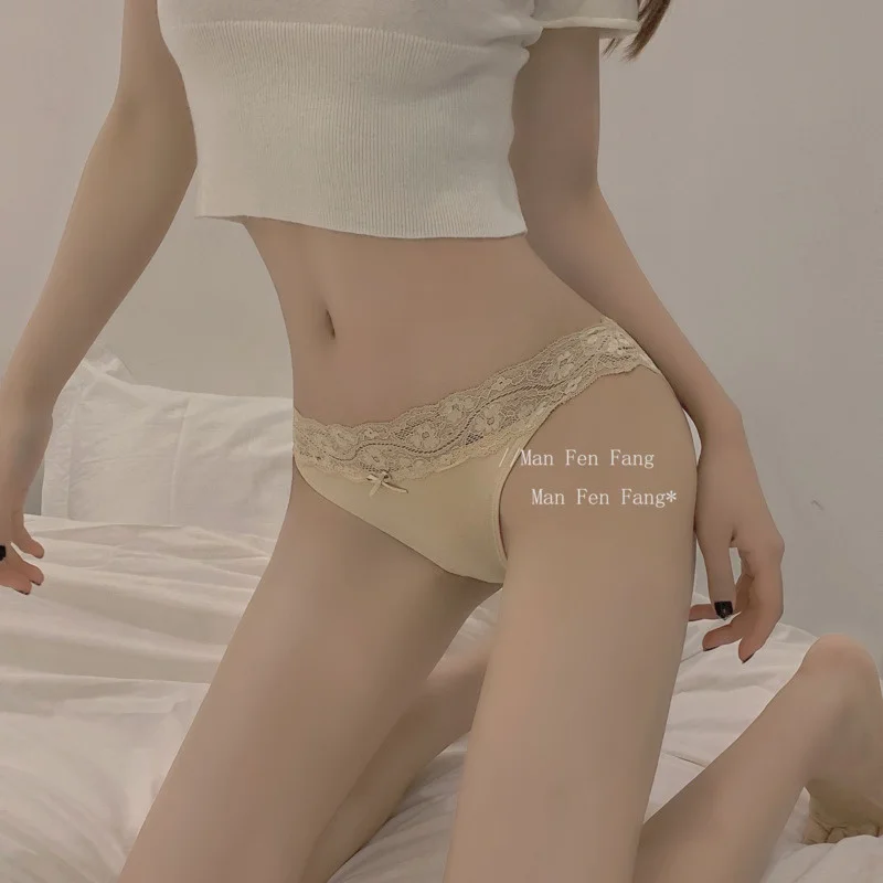 

Summer Ice Silk Lace Sexy Women's Underwear Thin Low Waist Hollow Out Panties Cotton Crotch Breathable Seamless Briefs