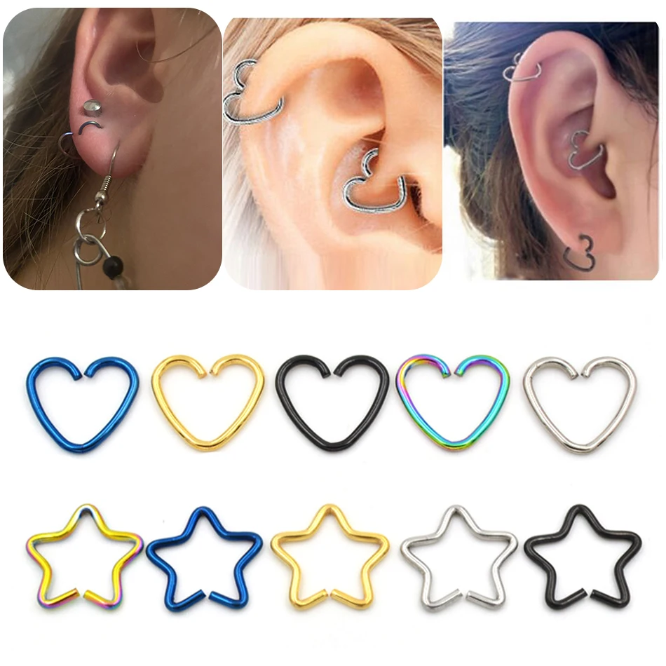 18G Ear Piercing Body Jewelry Steel Daith Heart Cartilage Tragus  Hoop Lip Eyebrow Nose Rings Orbital Ear Stud Helix Piercings