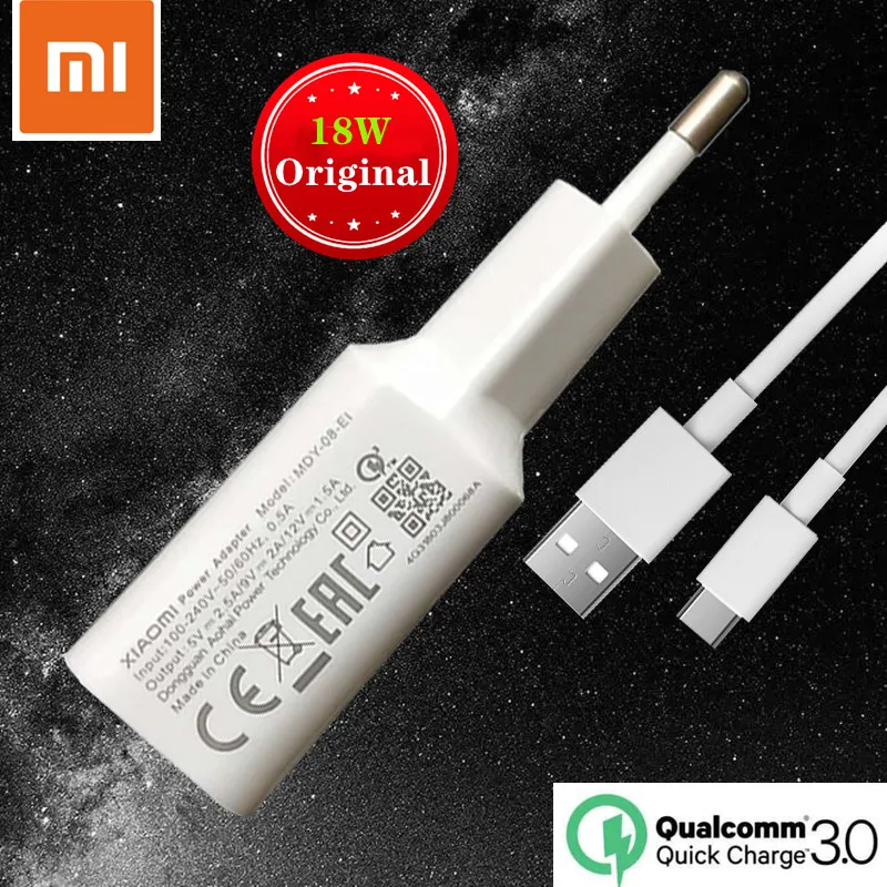 Xiaomi Redmi 9 Charger Original 18W QC 3.0 Fast Charge Adapter For MI A3 A2 Redmi Note 8 Pro 9 9S Genuine Usb Type C Cable