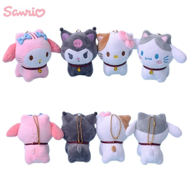 

Sanrioed Cosplay Lucky Cat Plush Toy Keychain Anime Kuromi My Melody Hellokittys Cinnamoroll Kawaii Doll Bag Pendant 4pcs/1set