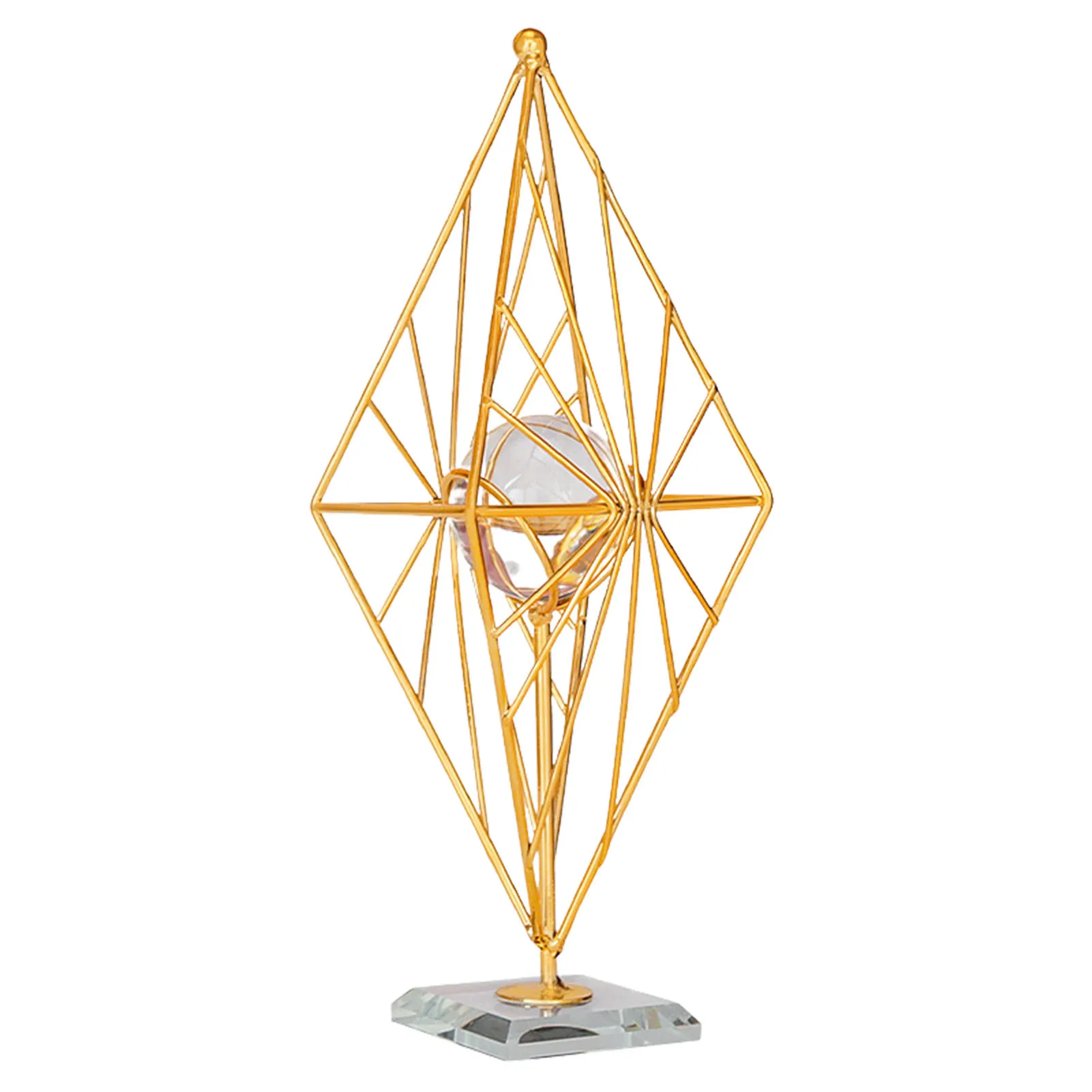 

Delicate Desk Sculpture Light Luxury Modern Diamond Cube Metal Crystal Ball Metal Crafts Home Living Room Office Iron Decoration