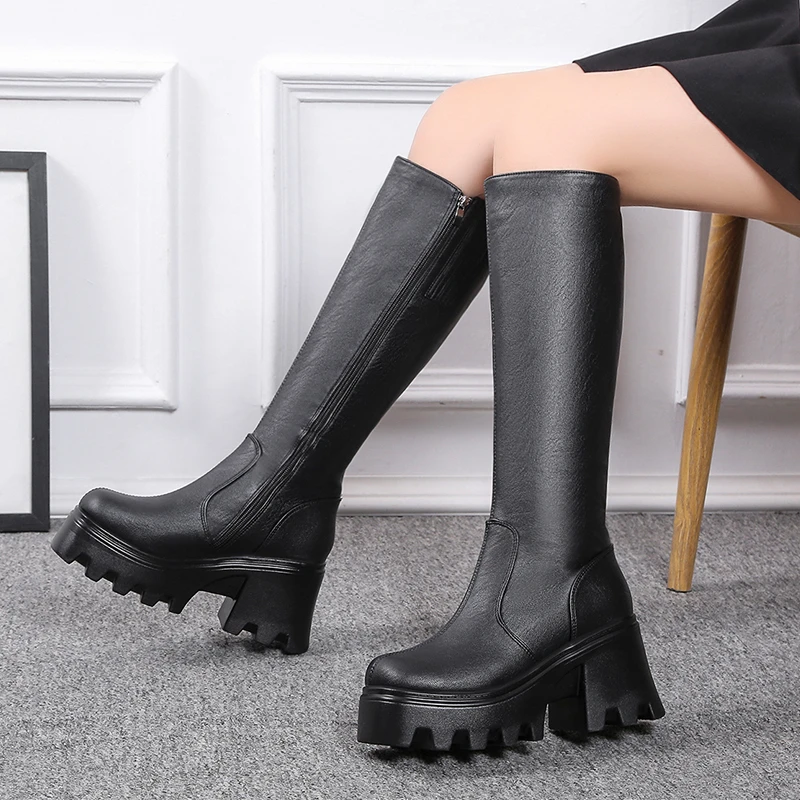 Winter New 41 High-heeled Boots 42 Knight Boots Thick Heel Women's Boots 43  Extra Large Size Women's Shoes 35-42 | АлиЭкспресс