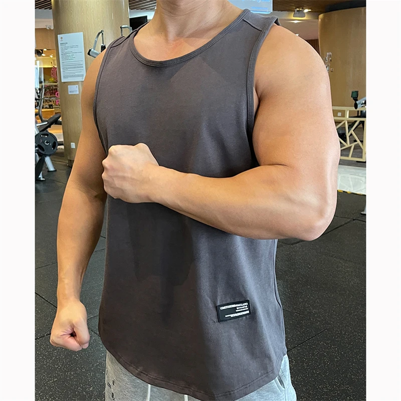 

Men's Sports Tank Tops Cotton Vests Running Fitness Vest Sleeveless Shirts 2023 Summer Workout Sportswear Gym Clothing For Man