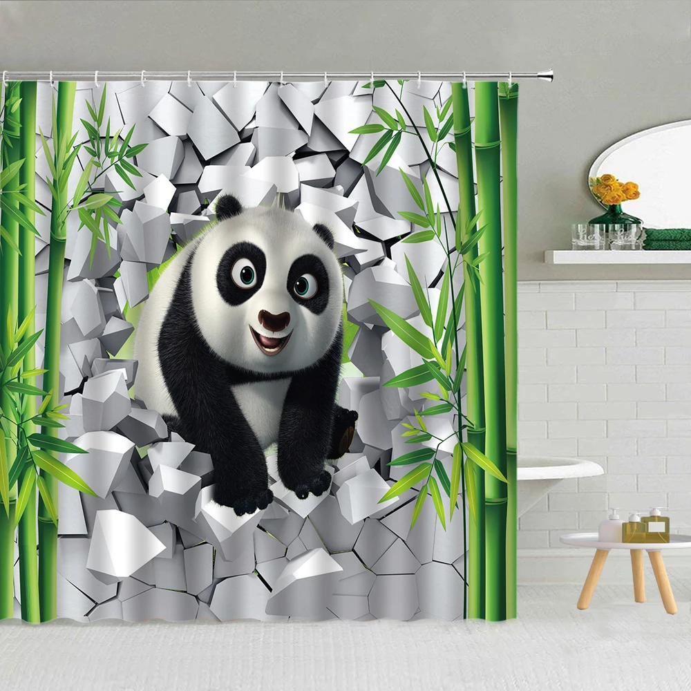 

Симпатичная черно-белая душевая занавеска с медведем панда бамбуковые листья китайское украшение в виде животного для ванной комнаты тканевые занавески с крючками для экрана детской комнаты
