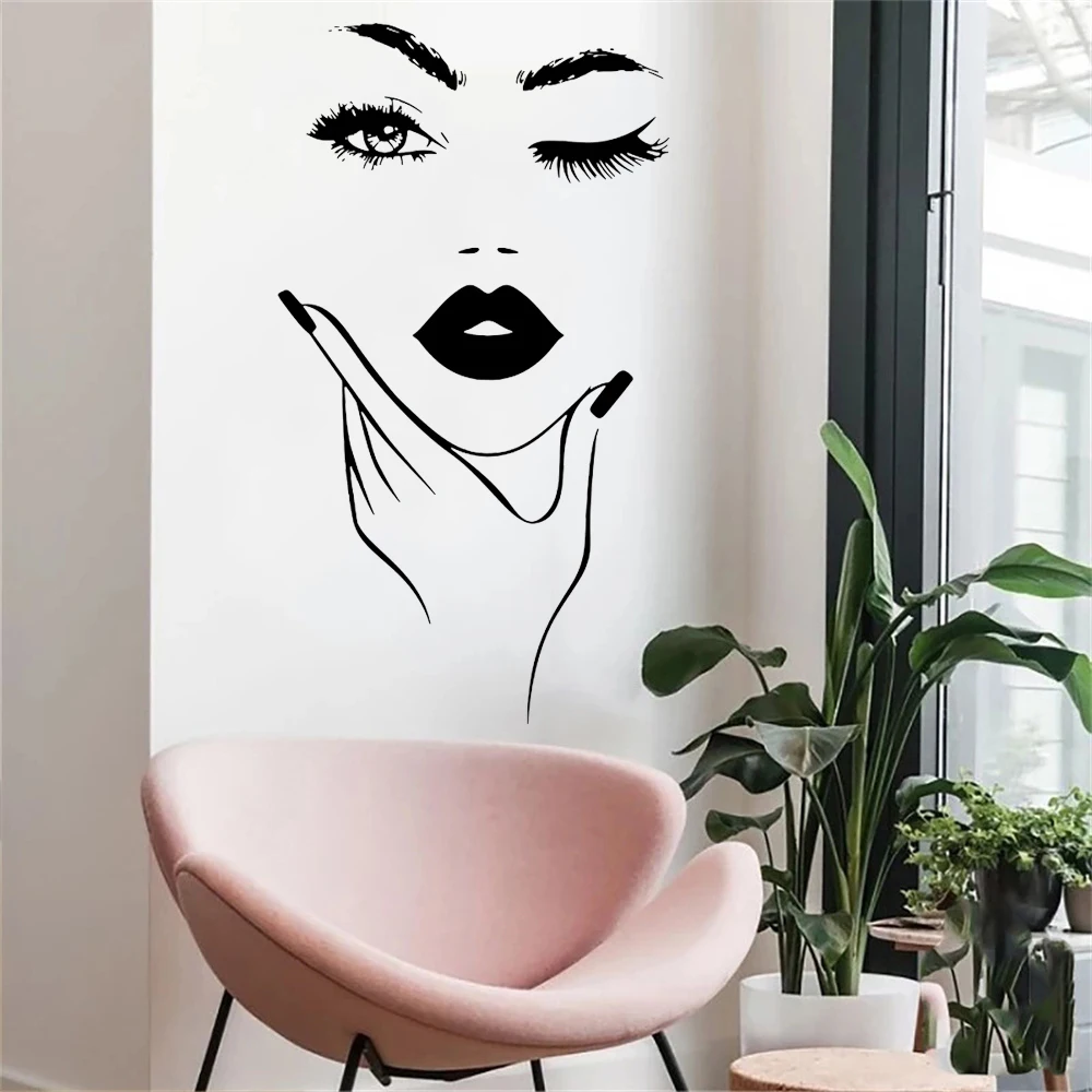 

Large Beauty Sexy Woman Hair Spa Nail Eyelash Salon Wall Sticker Girl Room Beautiful Manicure Salon Wall Decal Shop Vinyl Decor