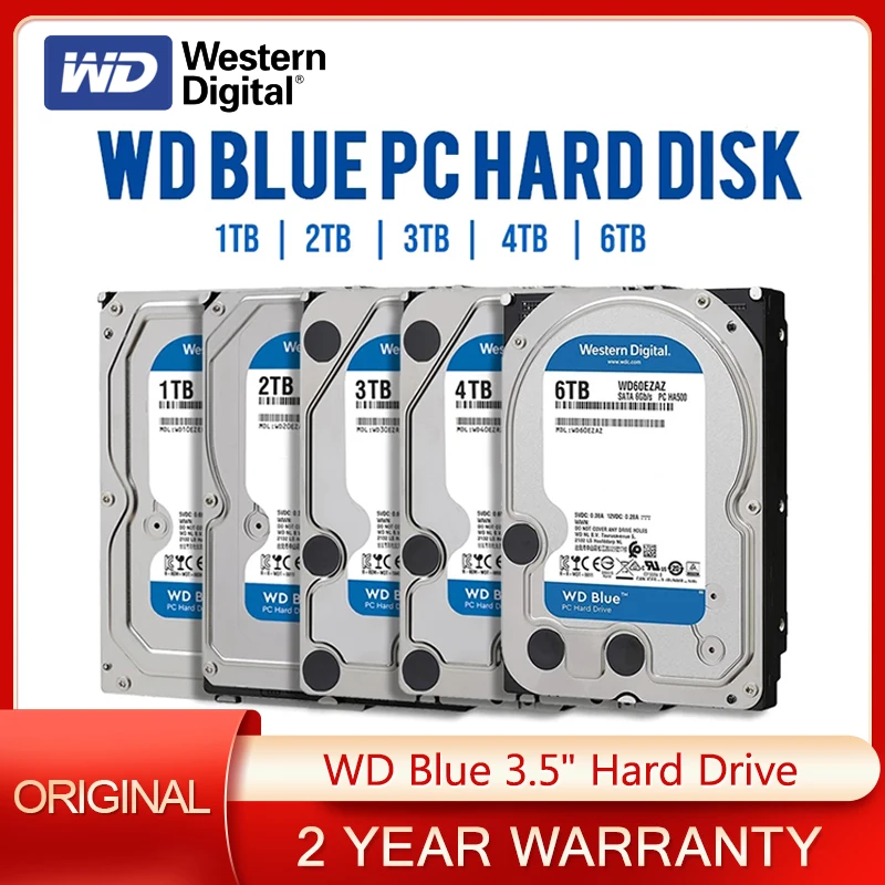 New Western Digital WD Blue 6TB 4TB 2TB 1TB Hard Drive HDD SATA III 6 Gb/s 5400 RPM 3.5" Harddisk For Desktop PC Computer