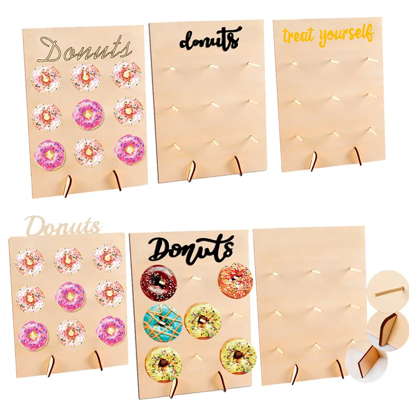 1pc Wood Donut Wall Display Rustic Wedding Decoration Doughnut Stand Holder Kids Birthday Party Decor Baby Shower Party Supplies