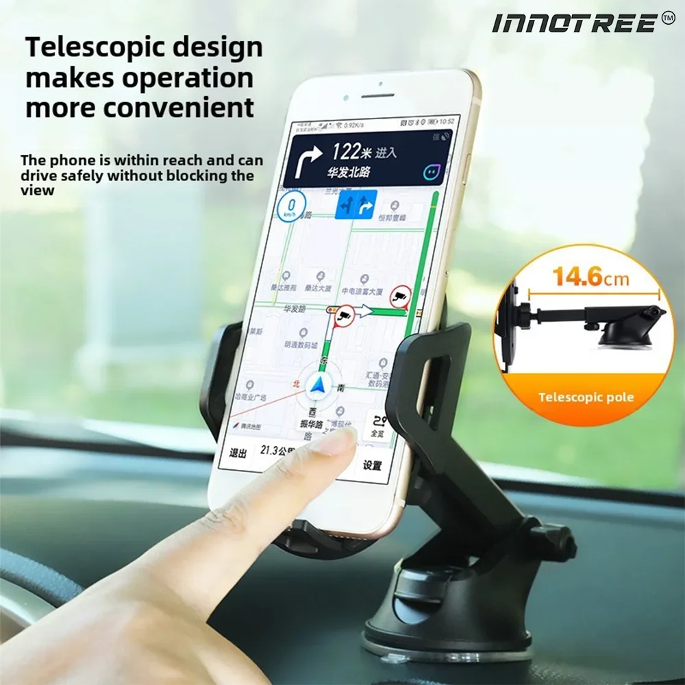 Фото INNOTREE супер стабильный автомобильный держатель для телефона 3-в-1 крепление для приборной панели ветровое стекло вентиляционное отверстие для всех мобильных телефонов управление одной рукой №4