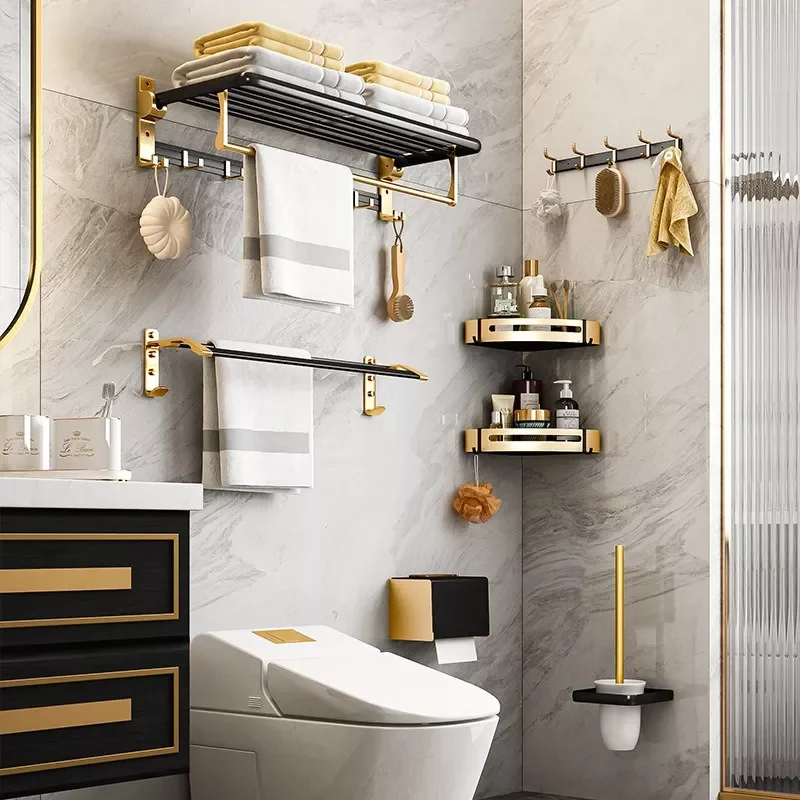 

NEW2023 Wall-Mounted Bathroom Shelf Shower Storage Towel Rack Toilet brush Waterproof tissue box hook rack Bathroom Accessories