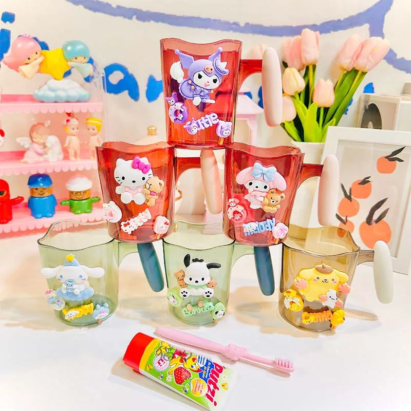 

Sanrio Toothbrush Cup Hello Kitty My Melody Kuromi Diy Cartoon Handle Cup Couples Mouthwash Cup Home Plastic Cup Holiday Gift