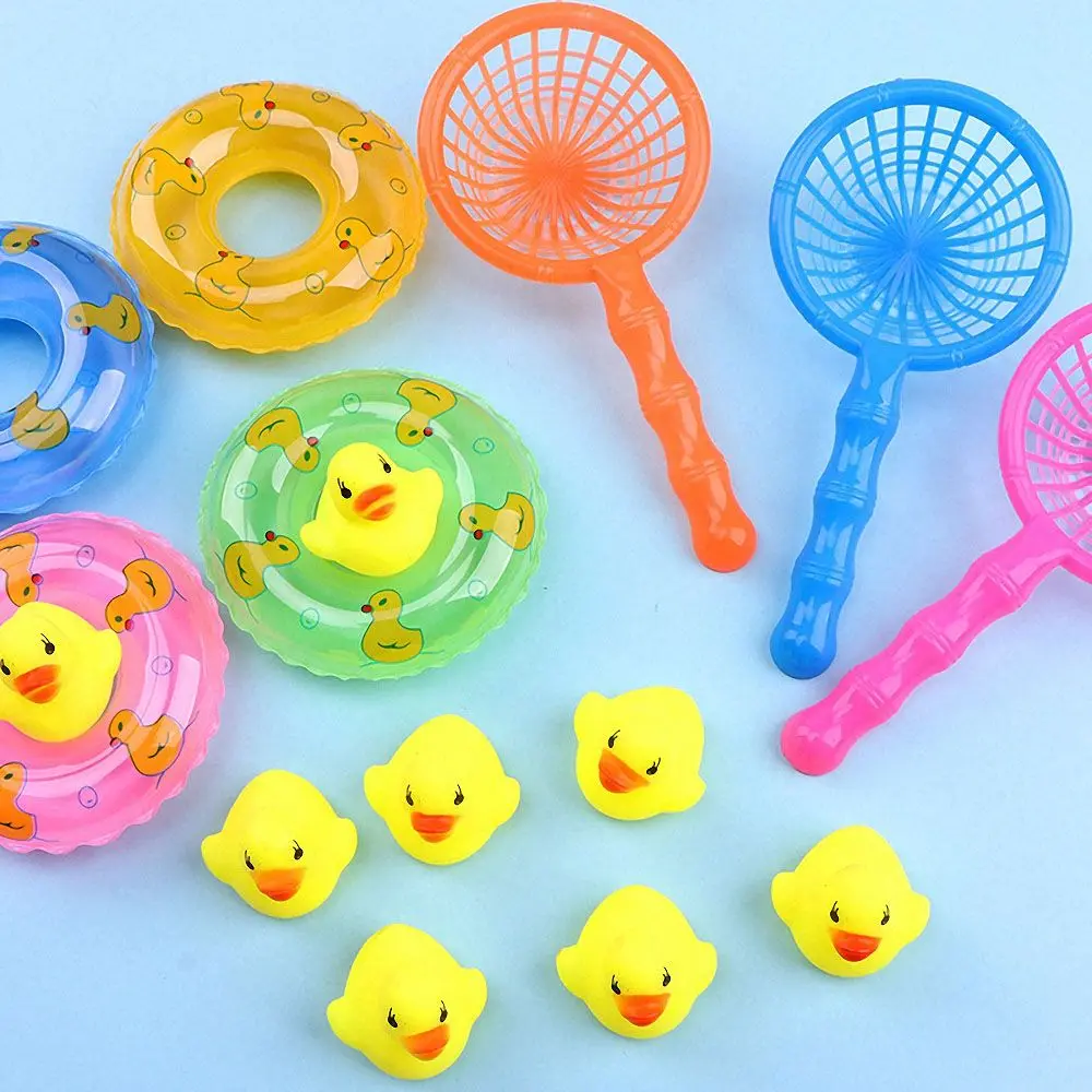 5Pcs/set Animals Swimming Bath Toys Soft Floating Rubber Duck FishNet Swimming Rings Bathing Water Toy for Baby Bath Bathtub