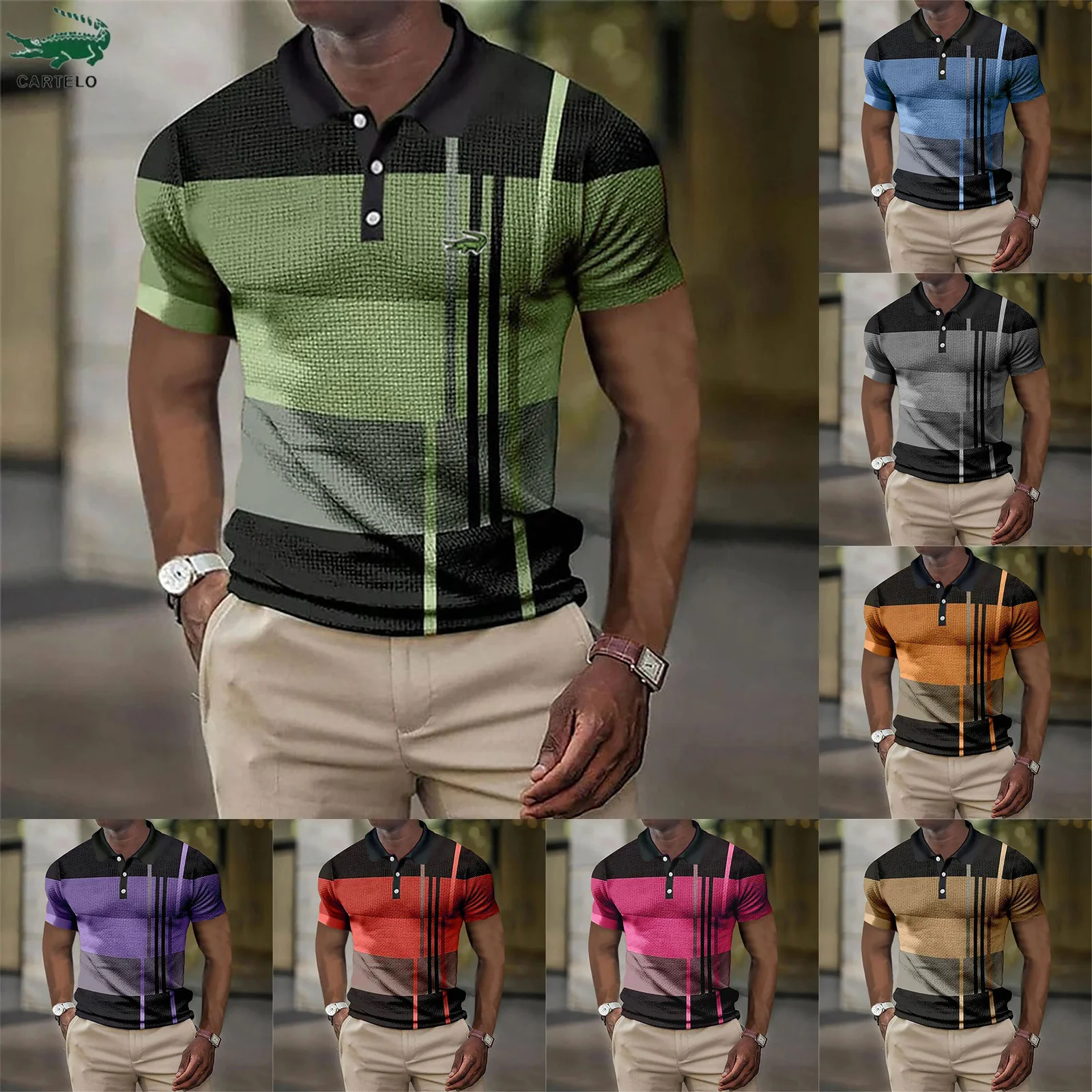 

2023 Cartelo Summer New European and American Men's POLO Shirt Short -sleeved Color Zipper T -shirt Top Tee