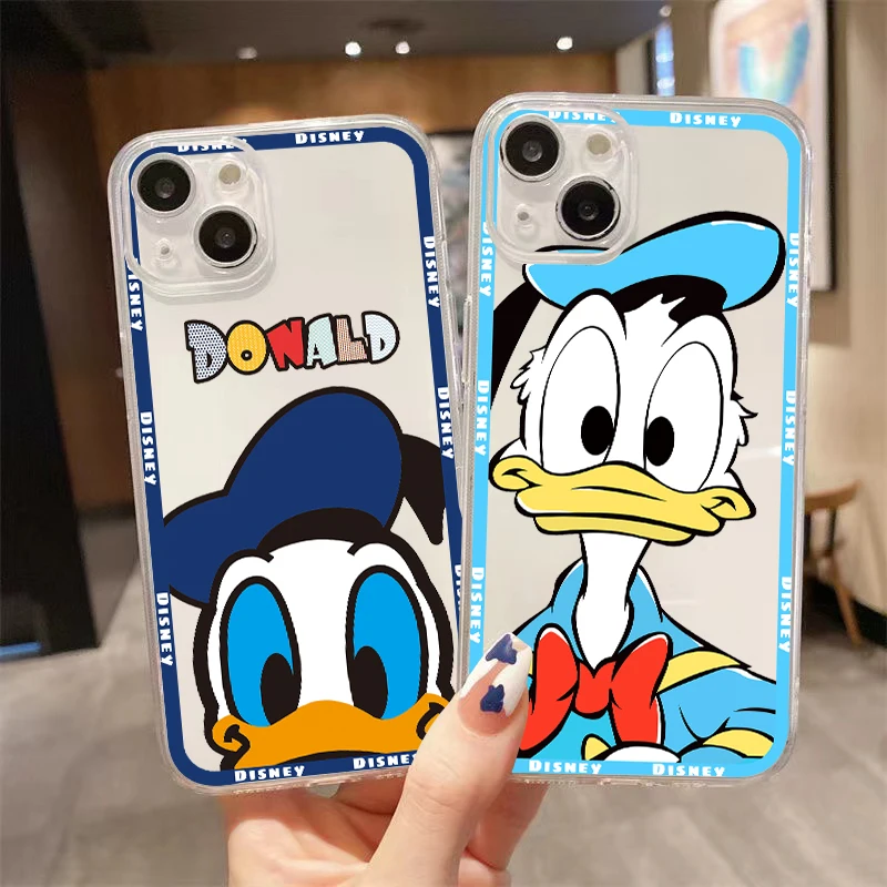 

Disney Donald Duck Clear Phone Case For iPhone 13 12 Pro Max Mini 11 Pro X XR XS Max 6 6S 7 8 Plus Se2 Cover Black Back