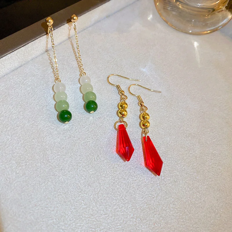 

VSnow Temperament Green Waterdrop Crystal Dangle Earings for Women Luxury Round Beaded Long Tassel Earings Jewelry Pendientes