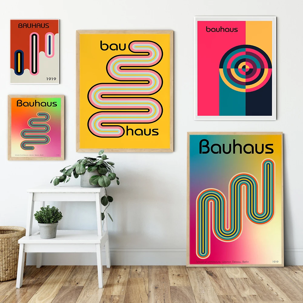 

Mid Century Bauhaus Exhibition Posters and Print Geometric Shapes Canvas Painting Modern Abstract Wall Art Pictures Home Decor