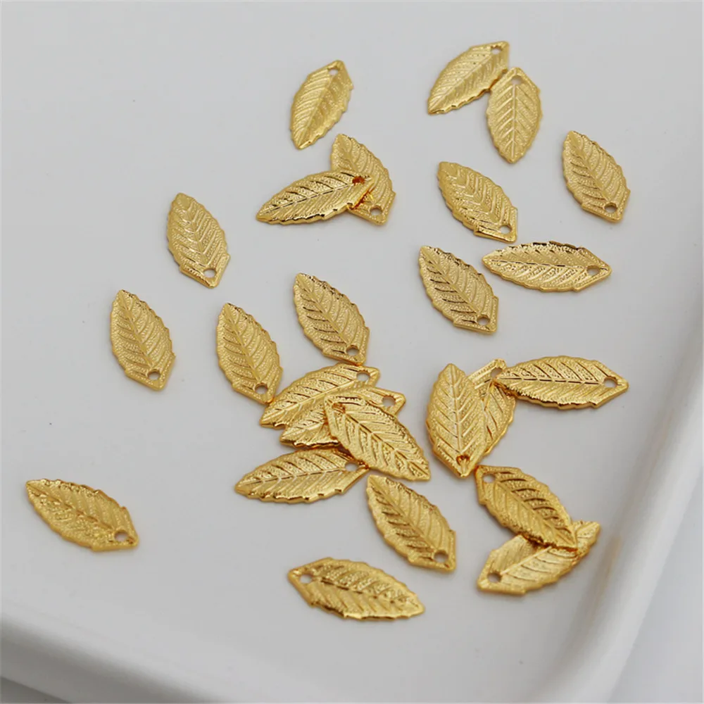 

14k gold-coated cast copper three-dimensional tree leaf 6 * 14mm pendant bracelet necklace earrings diy jewelry manual hanging
