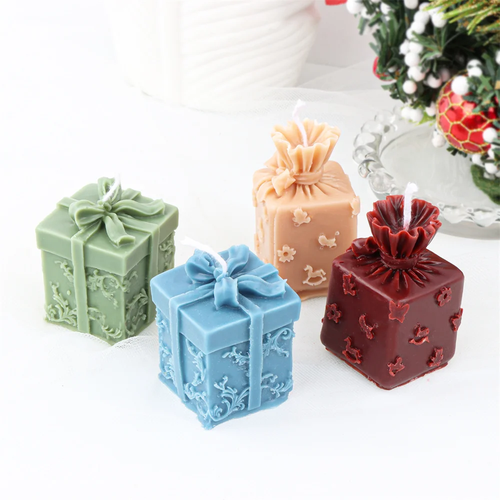 

Christmas Gift Box Candle Mold Chocolate Cake Handmade Soap Plaster Resin Gypsum Silicone Mould Home Wedding Decoration Ornament