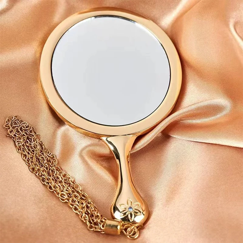 Металлическое зеркало для макияжа с эмалью и металлическими бриллиантами