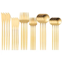 gold matte cutlery set 24pcs stainless steel dinnerware set forks spoons knives western golden kitchen tableware set hot sale