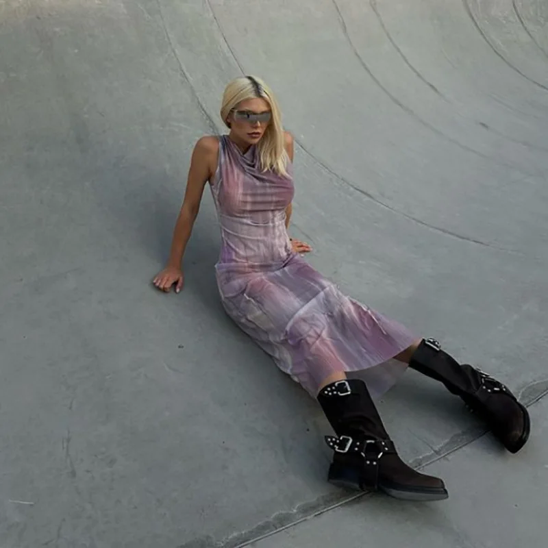 

Tie Dye Print O Neck Sleeveless Bodycon Midi Dress Women Summer Y2K Sexy Casual Long Dresses Party Club Streetwear Vestidos 2023