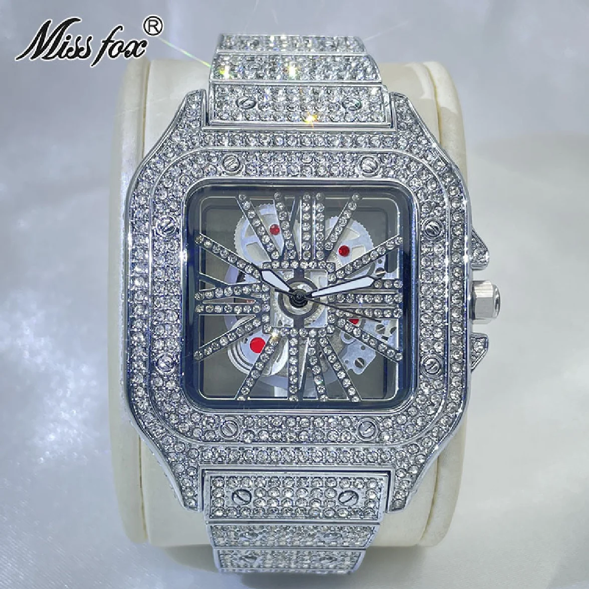 

Hip Hop Men Stainless Steel Watches Waterproof Hollow Out New Clock New Moissanite Fashion Quartz WristWatch Gift Free Shipping