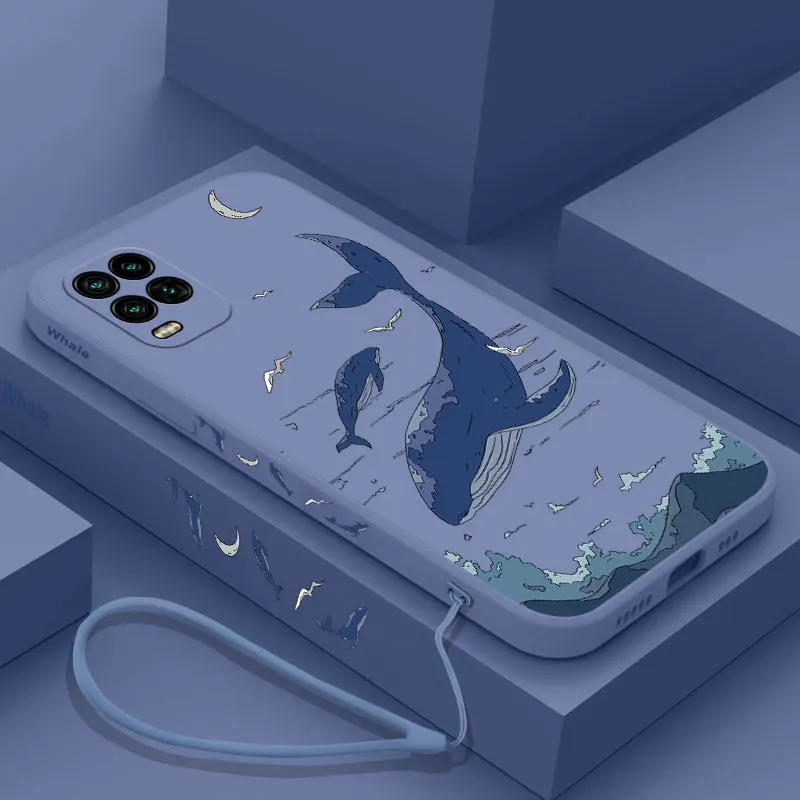 

Fantasy Whale Phone Case For Xiaomi Mi CC9 12 12X 11 11T 8 9T 10 10T Pro Lite Ultra SE CC9e 5G Liquid Silicone Cover with Strap