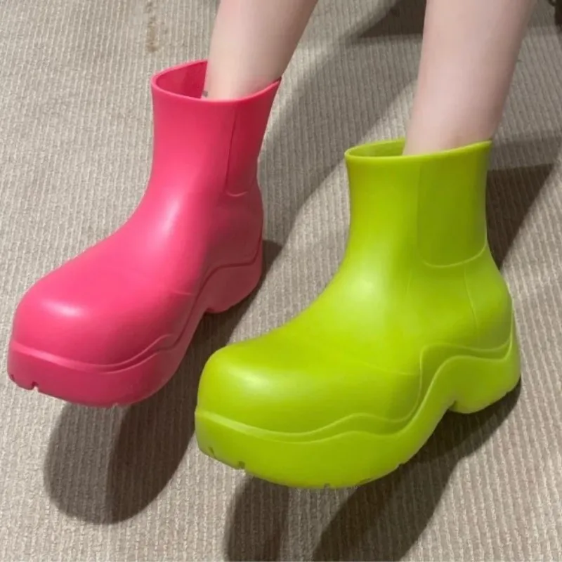 INS Hot Sale Women Rain Boots Candy Colors Jelly Shoe Fashion Waterproof Botas Be Chuva Chunky Platform Xенские Pезиновые Cапоги