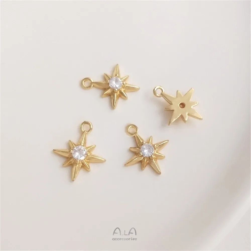 14-каратное позолоченное комплект из циркона кулон с восемью звездами браслет