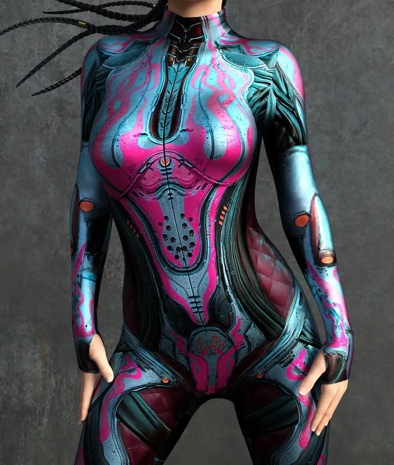 Женский комбинезон Cyber Armor с 3D принтом на Хэллоуин панк косплей костюм зентай