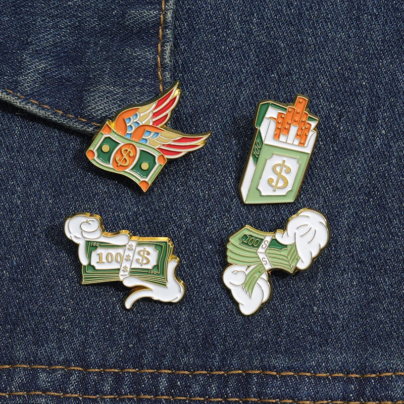 Эмалированные булавки для купюр в долларах США забавные денег крыльев броши