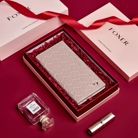 FOXER женский кошелек из воловьей кожи в клетку, длинный женский держатель для карт, кошелек для монет, кошелек с несколькими картами Solts, темперамент