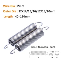 1pc wire dia 2mm 304 stainless steel open hook tension coil extension stretching pullback spring od 12mm20mm length 40mm120mm