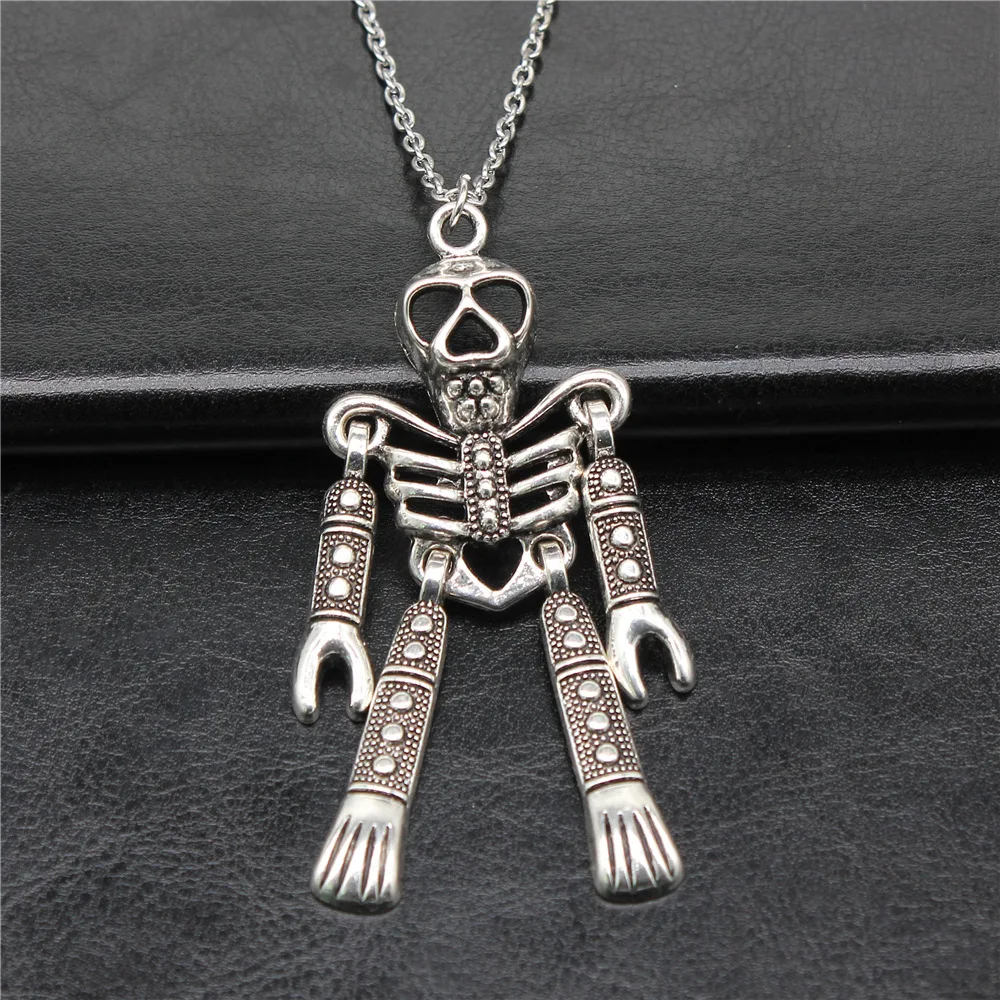 Винтажное ожерелье с подвеской в виде скелета 83x40 мм для женщин и мужчин, длинная цепь, модные ювелирные аксессуары
