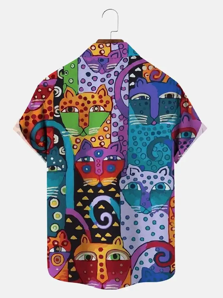 Molilulu Men's Fashion Vintage Clothing Cats Collar Casual Shirts
