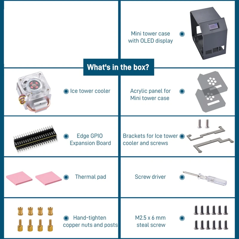 Для Raspberry Pi 5 Tower Fan Kit Корпус Медная трубка Ice Вентилятор PWM JST 4-контактный порт RGB LED