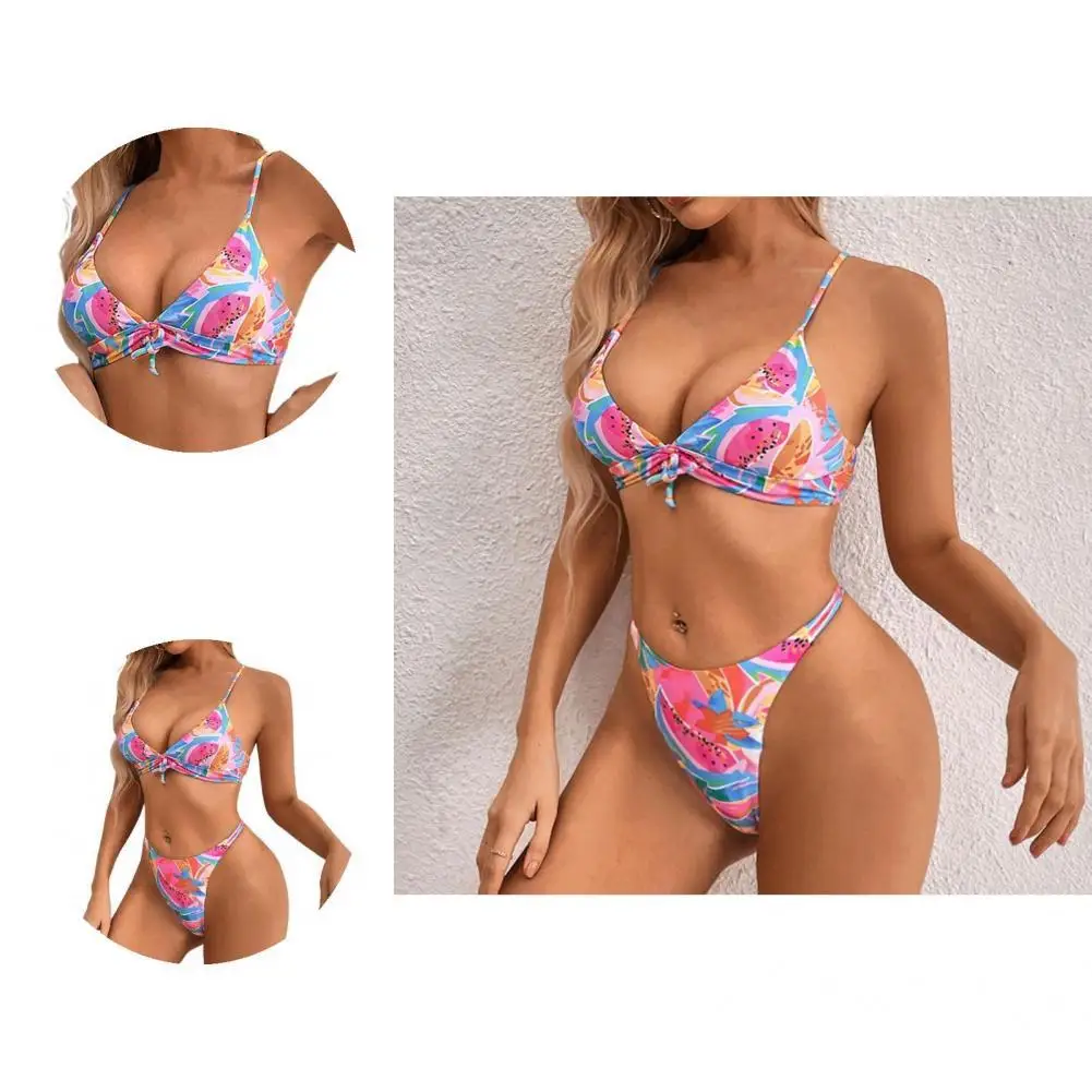 

Привлекательное регулируемое бикини с открытой спиной, женский купальник с принтом для пляжа, 2 шт./компл.