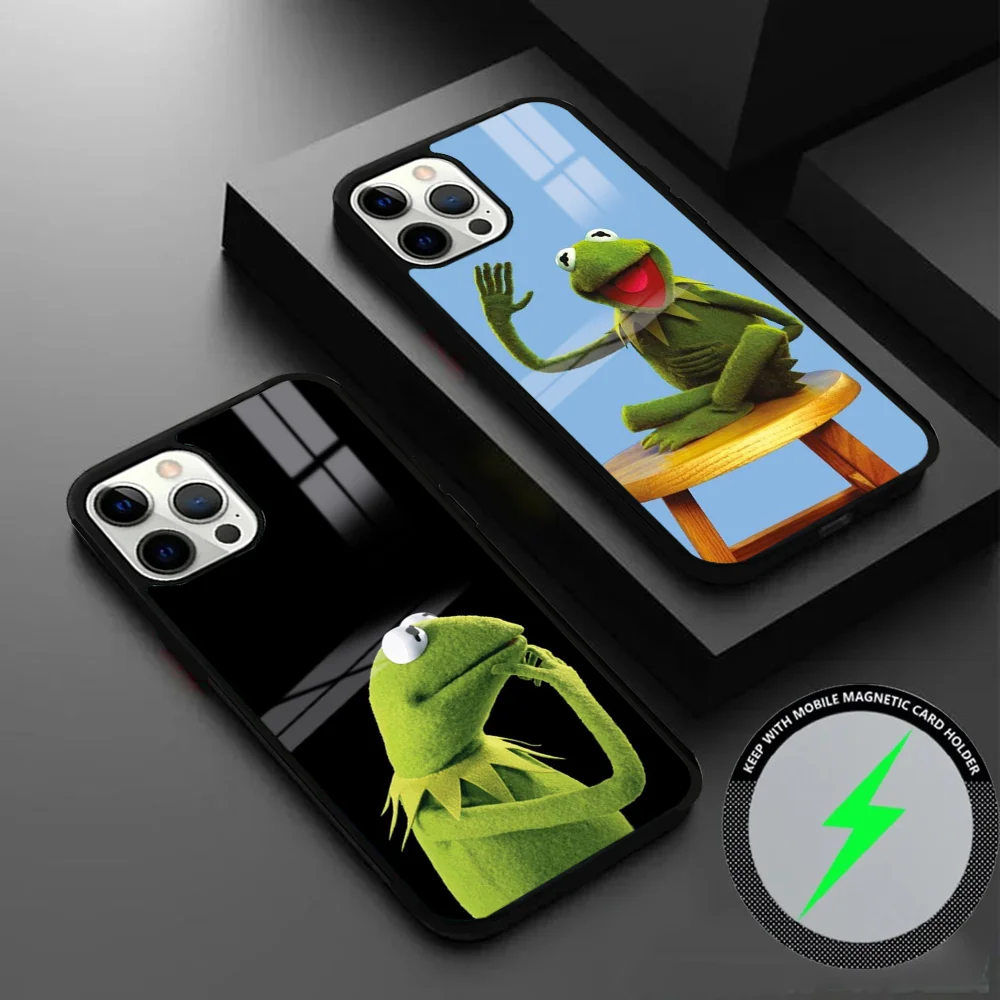 Funny K-Kermit-T The Frog Phone Case For iPhone 16 15 14 13 12 11 Pro Max Plus Mini Magsafe Mirror Wireless Magnetic Cover